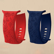 Застежка с гравировкой в виде цветка розы для iWatch: Совместима с различными моделями - Мягкий силикон, водоотталкивающий, батарея не включена.