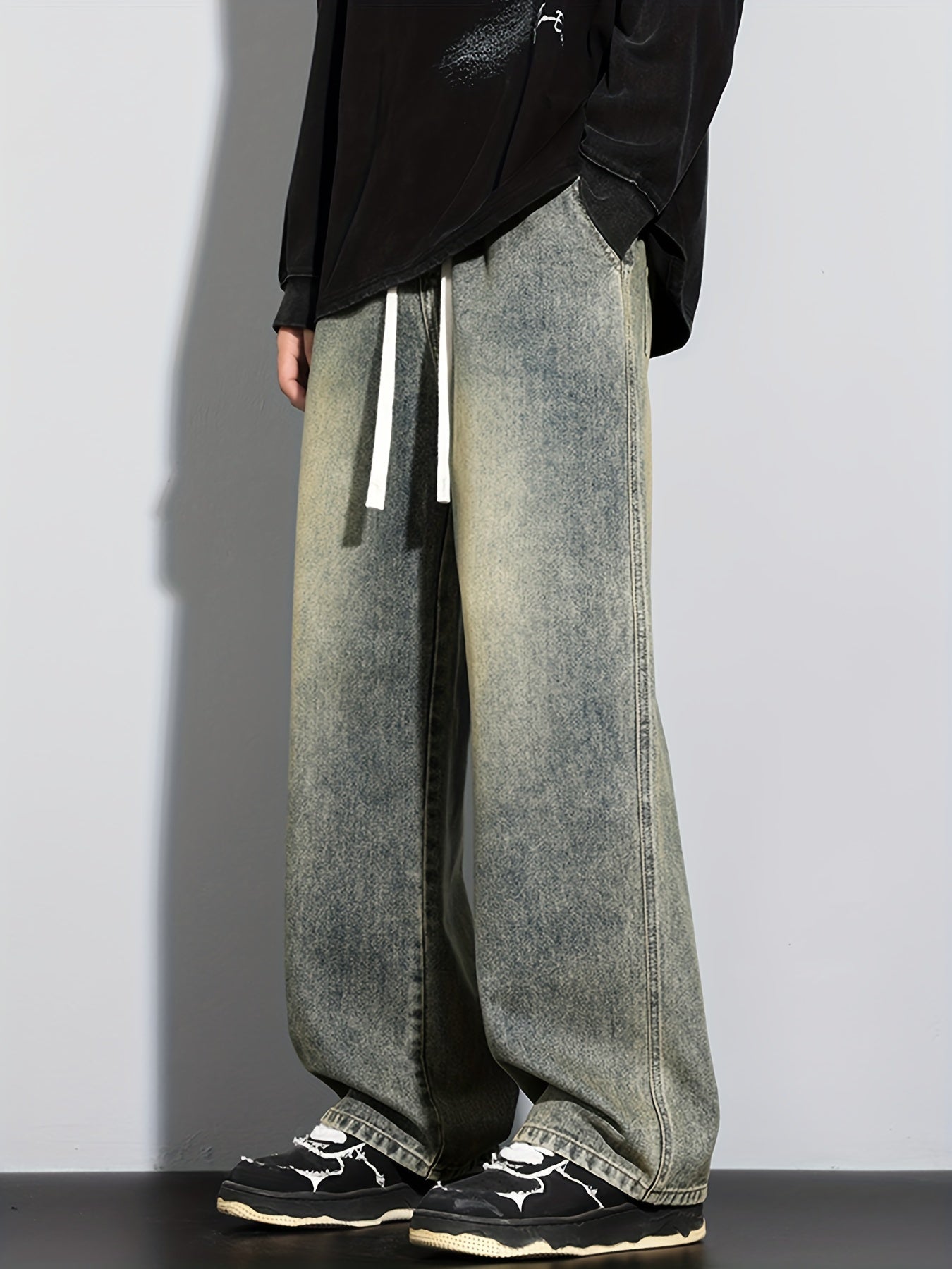 Мужские повседневные свободные джинсы с эластичным поясом из стёганого денима, без растяжения, доступны в 5 цветах