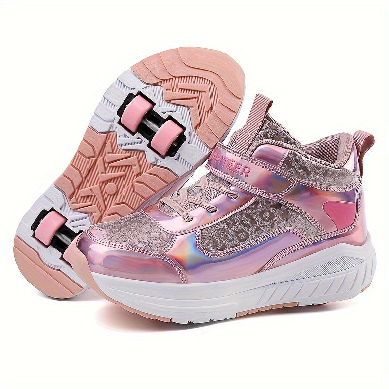 Kids Mid-Top Walking Shoes with Detachable Roller Skates for Boys and Girls