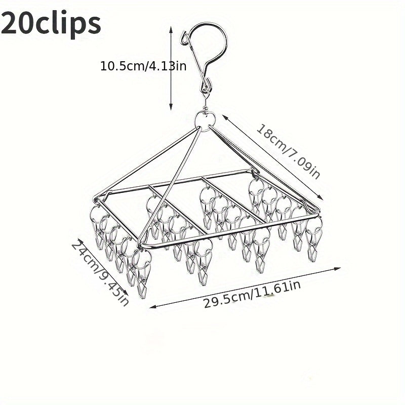 Stainless Steel Clothes Drying Rack with Clips Windproof Swivel Hook Multi-Clip Laundry Organizer
