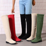 Women's Solid Color Chunky Heel Over The Knee Boots With Side Zipper