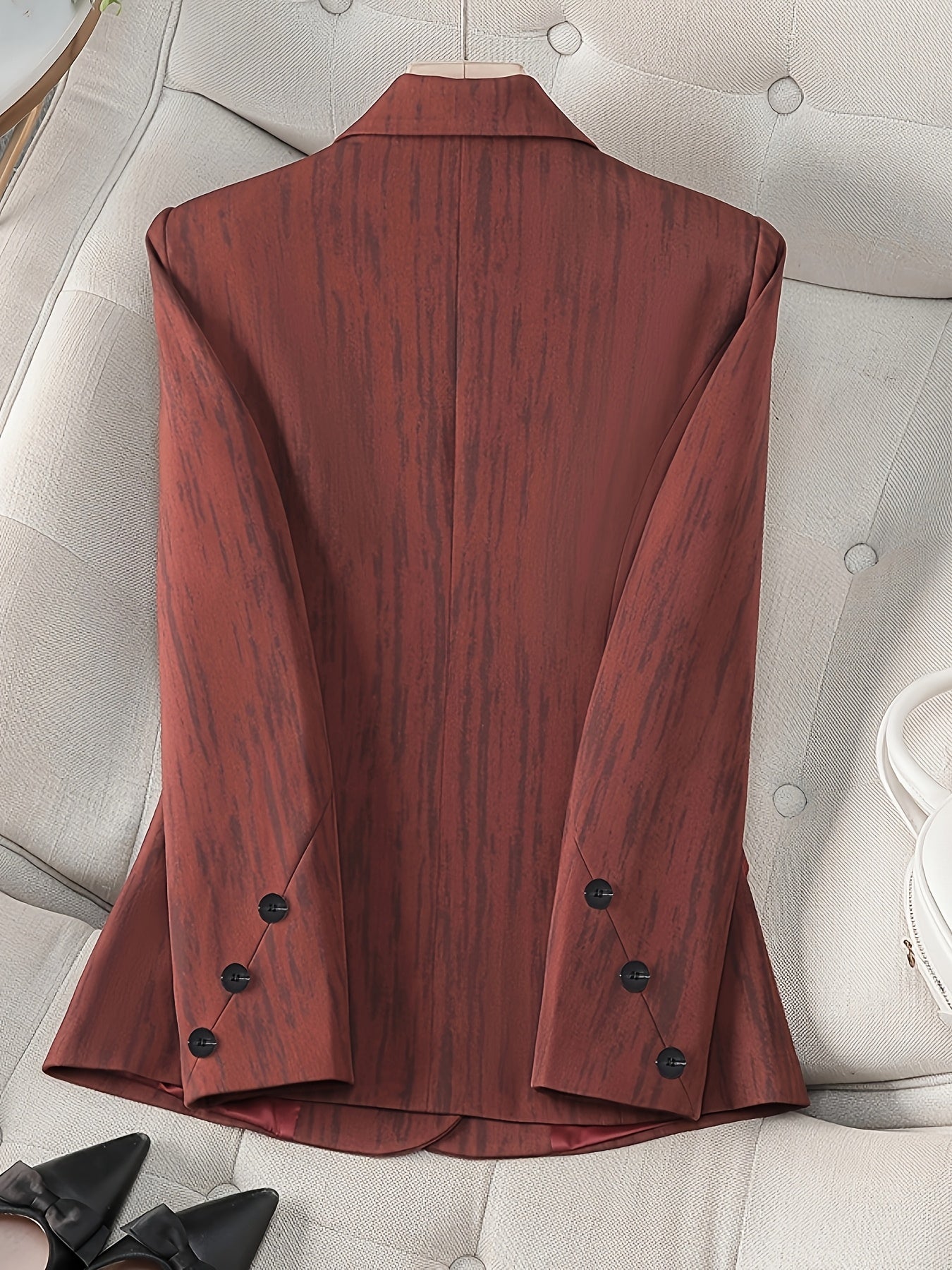 Women's Red Double-Breasted Blazer Slim Fit Long Sleeve Casual to Formal