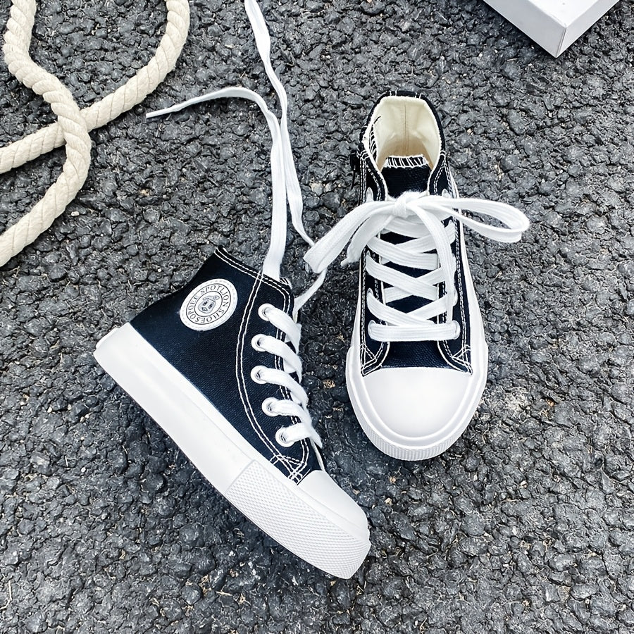 Kids Canvas Sneakers Mid Top Breathable Solid Color Casual Shoes for Spring and Fall