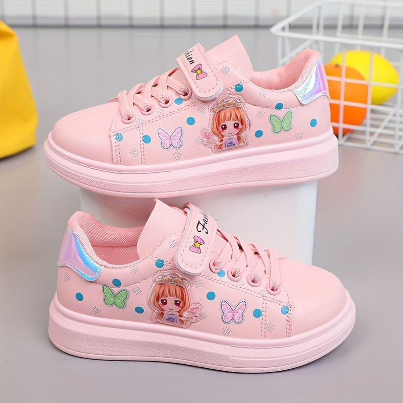 Girls White Cartoon Sneakers Low Top Rubber Sole EVA Insole Casual Spring Autumn