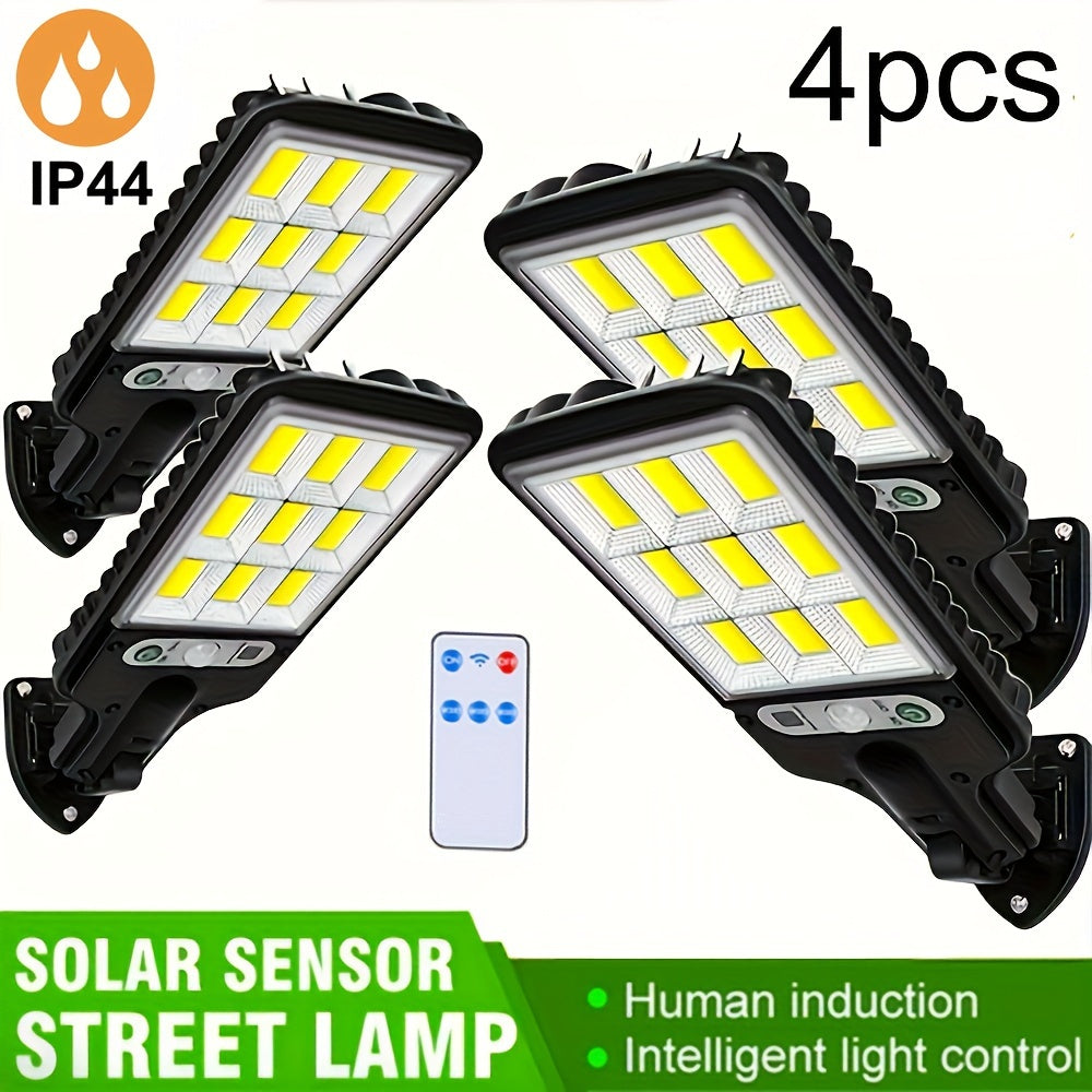 4 Solar Motion Sensor Lights with Remote Control Solar Panel for Garden Yard Pathway