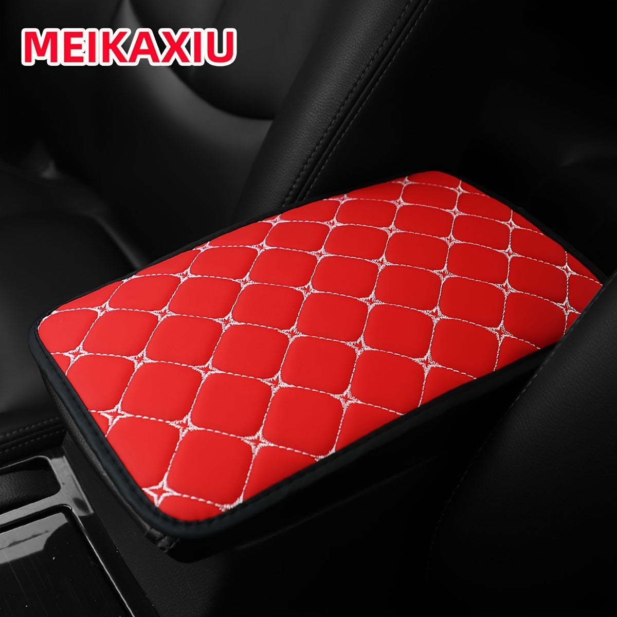 Universal Faux Leather Car Armrest Cushion Black and Red Center Console Cover