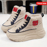 Ayollar uchun plüsh bilan qoplangan qishki qorli botinkalar, yuqori bo'yinli, sirpanishga qarshi rezina taglik