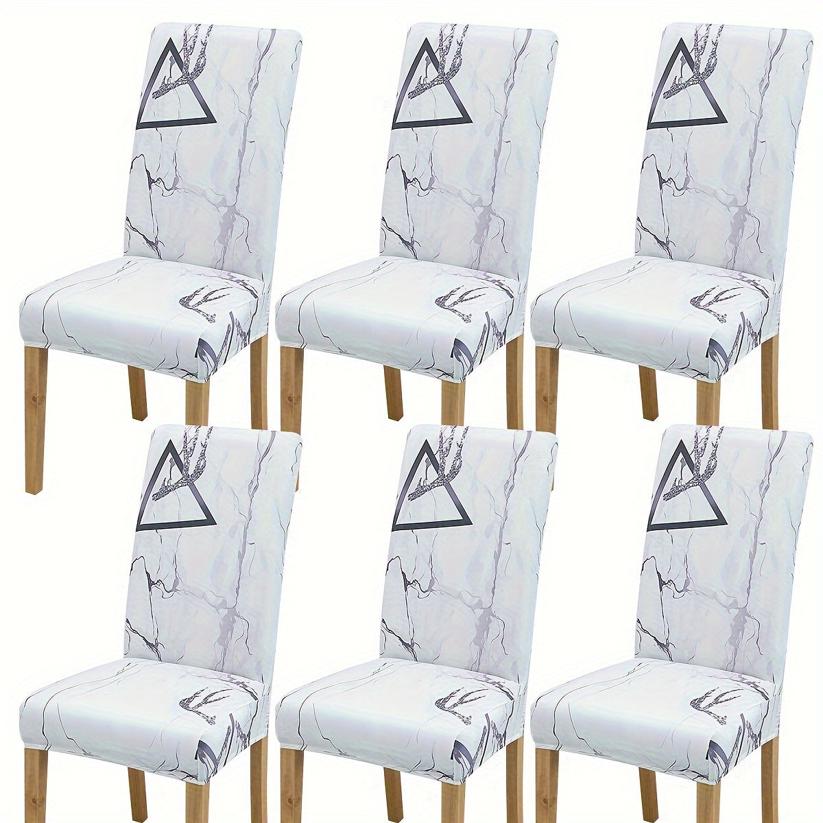 4-6 Milk Chair Slipcovers Marble Texture Elastic Dining Kitchen Home Decor