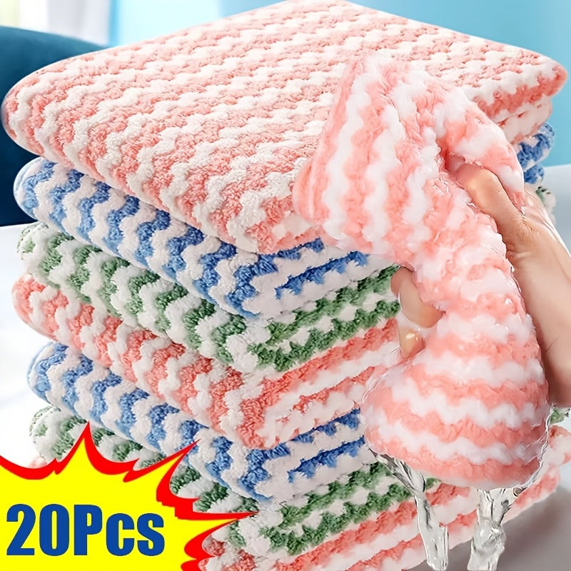 20pcs Coral Fleece Dish Cloths Non-Greasy Non-Shedding Kitchen Cleaning Pads Household Cleaning Cloths