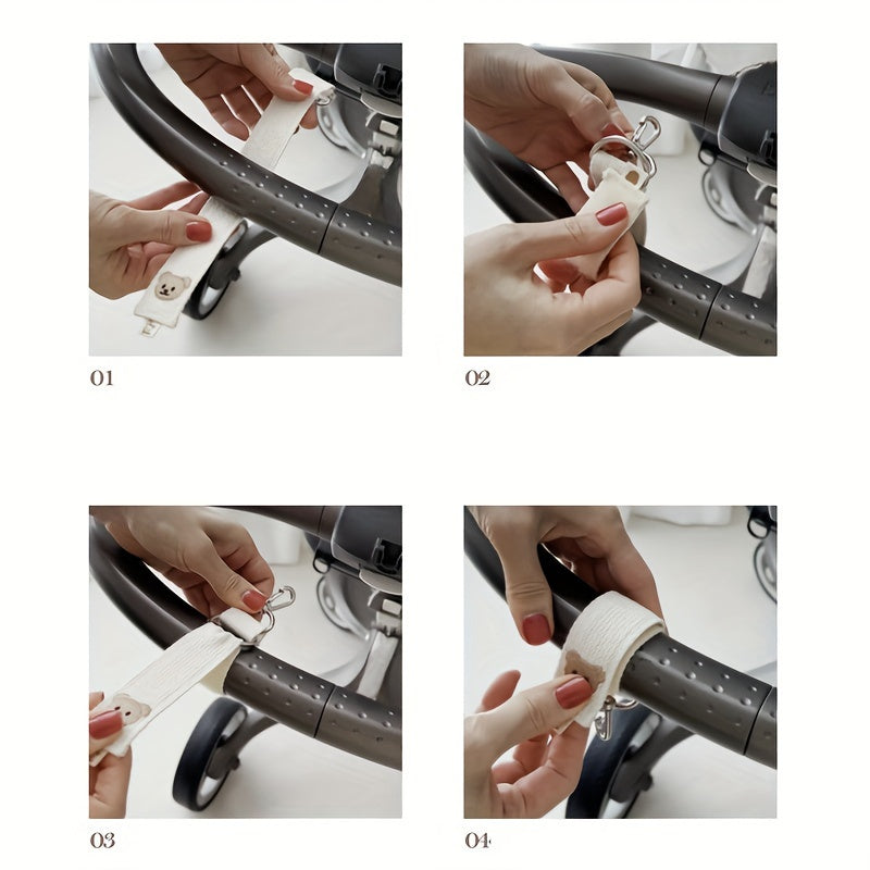 Set of 2 Cartoon Bear Stroller Hooks, Embroidered Baby Stroller Accessories