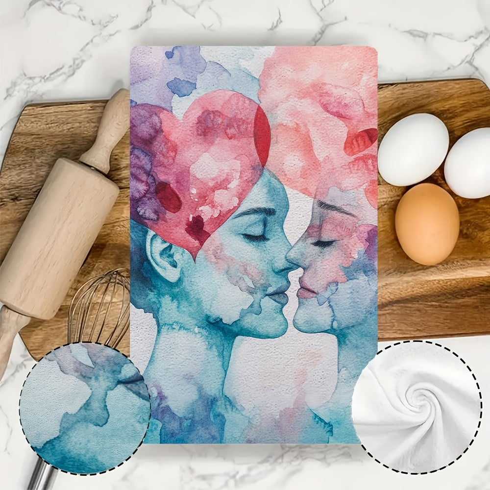 Juego de 2 toallas de cocina de poliéster suave con diseño de rostro en acuarela y alta absorción