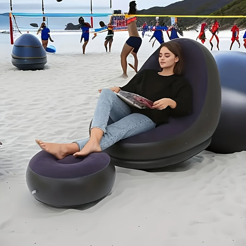 Inflatable Lazy Sofa Chair with Footrest Portable Foldable Outdoor Lounger