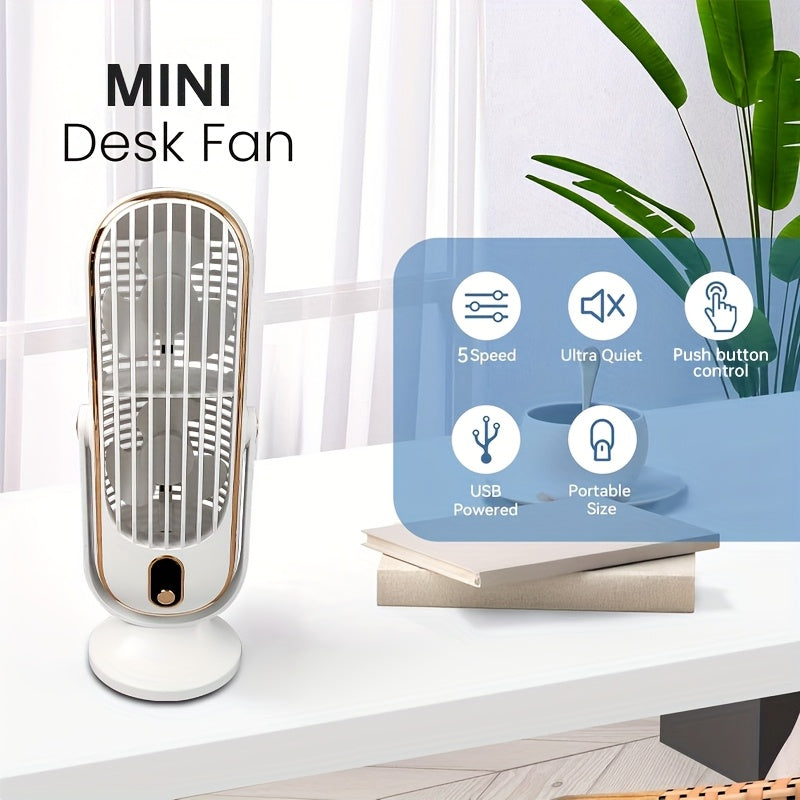 Wireless USB Rechargeable Desktop Mini Fan with 5-Speed Adjustment for Indoor and Outdoor Use