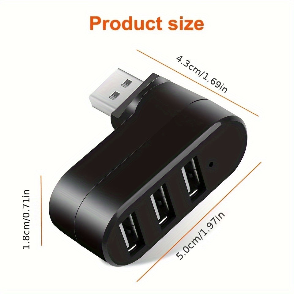 Mini USB Hub Adapter with 3 Rotating Ports for Laptops and PCs