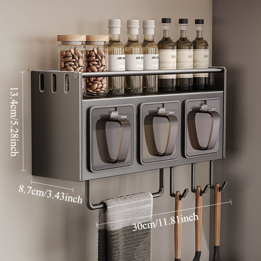 Wall-Mounted Kitchen Spice Jar Shelf Set with 12 Clear Containers