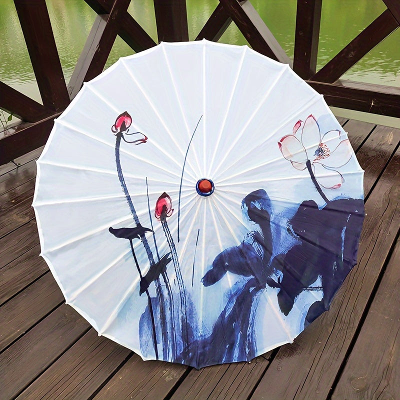 Chinese Cherry Blossom Parasol Umbrella with Bamboo Handle for Sun Rain Protection Weddings Parties