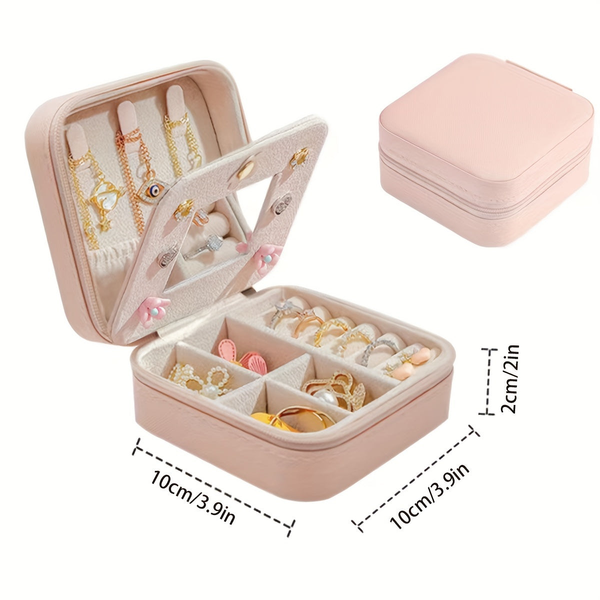 Caja de joyería pequeña para viaje y almacenamiento en casa, compacta y elegante