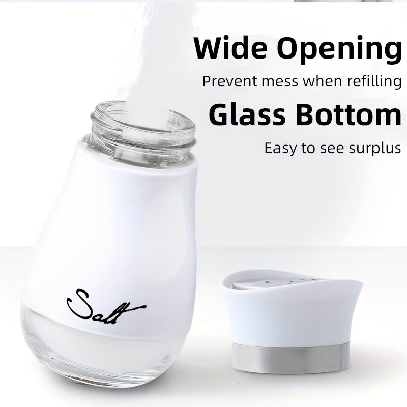 Glass Bottom Salt and Pepper Shaker Set with Stainless Steel Lids for Kitchen Dining Camping