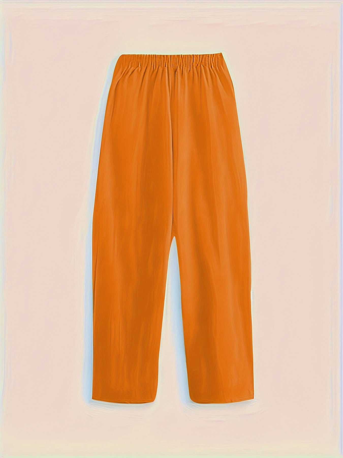 Pantalones casual de talla grande para mujer con cintura elástica y bolsillos, color sólido, pierna ancha