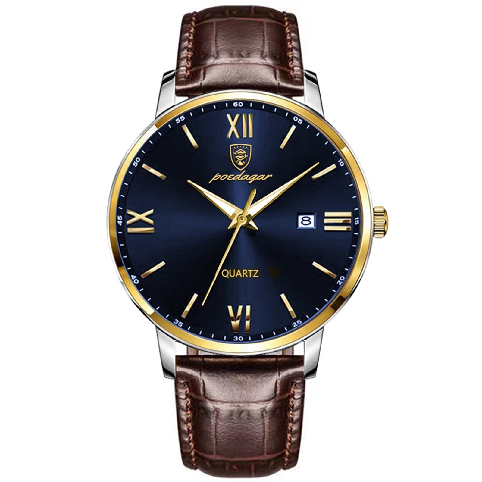 Men's Casual Quartz Watch with Luminous Calendar and PU Leather Band