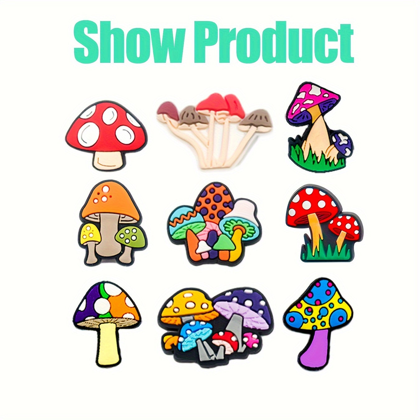 20pcs Mushroom Shoe Charms Green Mushroom PVC Shoe Decorations for Sandals