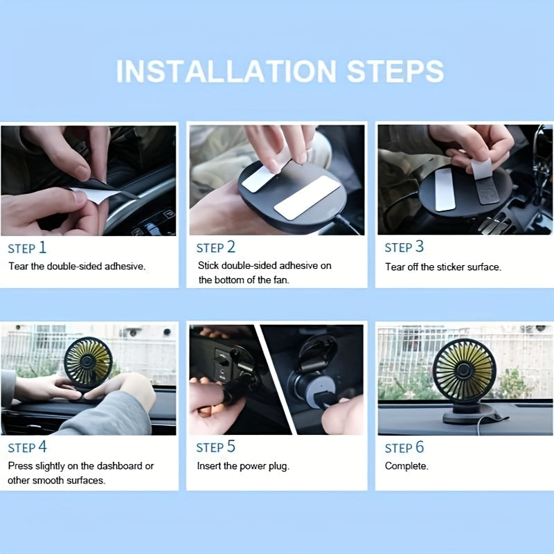 Portable Car Folding Fan with 5V USB Power Low Noise Adjustable Head Multi-Angle Rotation for RVs Trucks and Home
