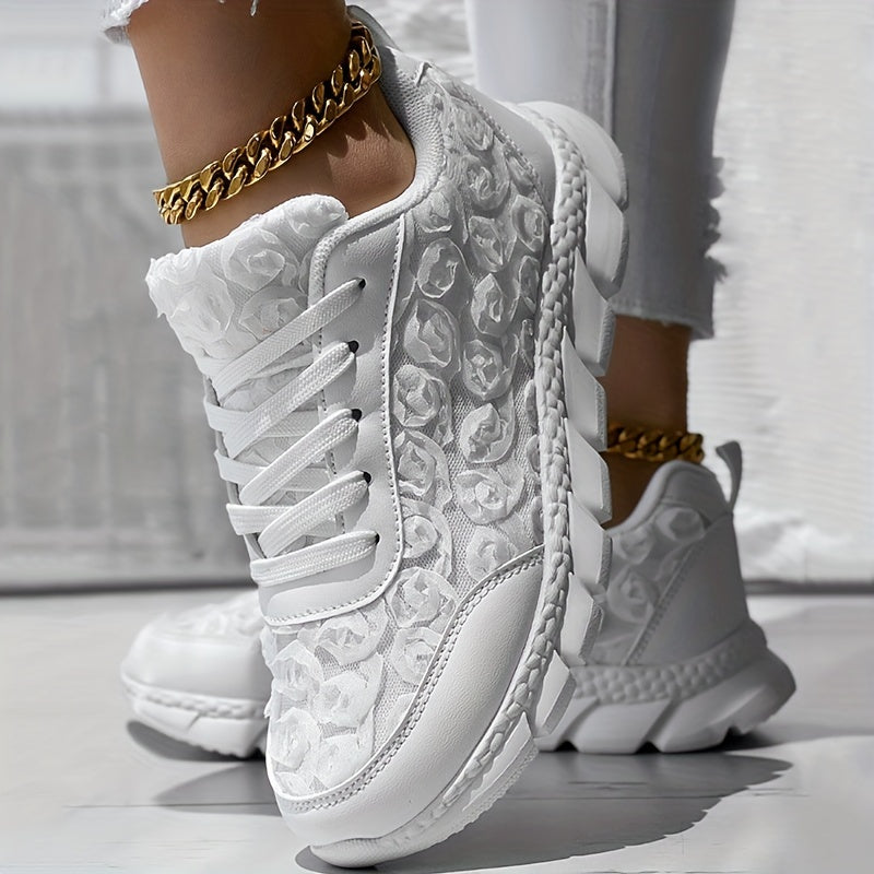 Ayollar uchun 3D Rose Lace-Up kundalik sport poyafzallari yengil, qulay oyoq kiyim