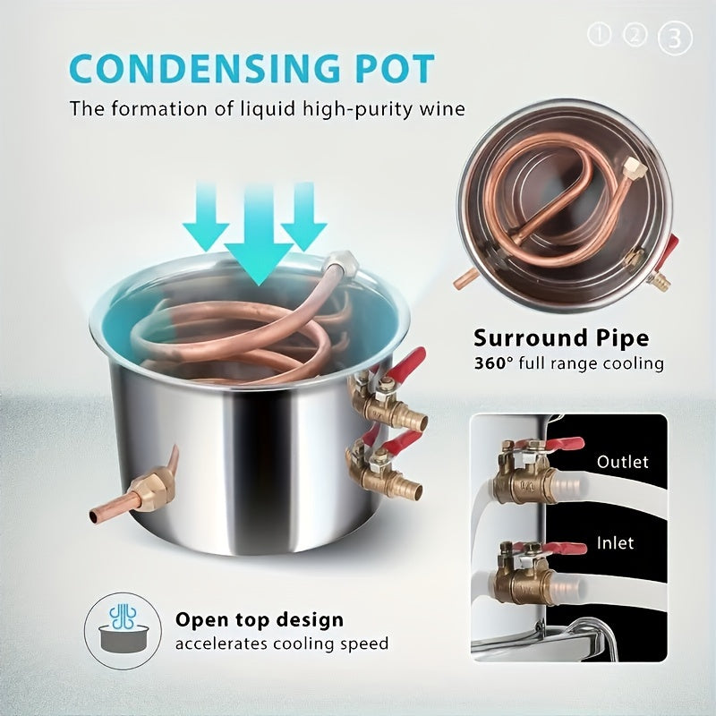 Uyda pivo tayyorlash uchun termometr va ikki qavatli qattiqlik bilan 5-gallon mis alkogol distillash to'plami