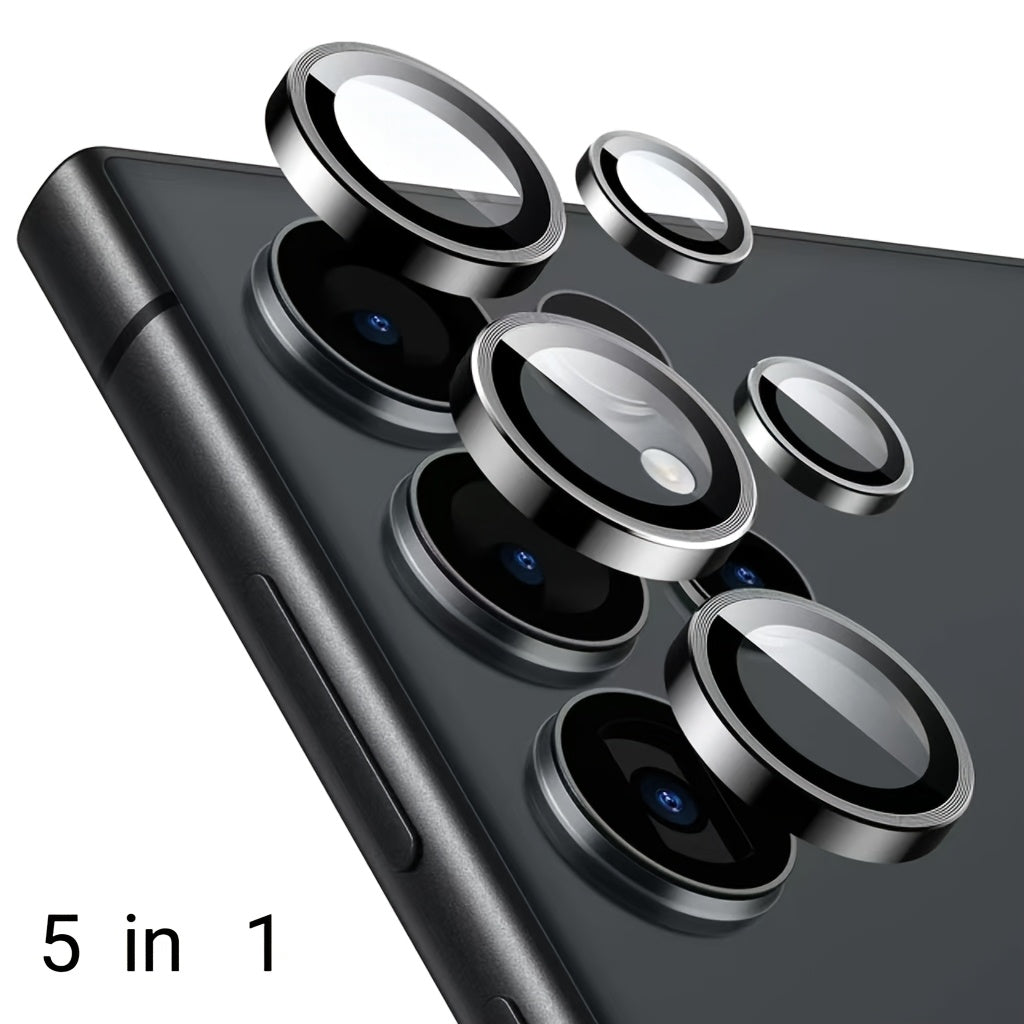 Set of 3 Camera Metal Rings and Tempered Glass Lens Protectors for Samsung Galaxy Models