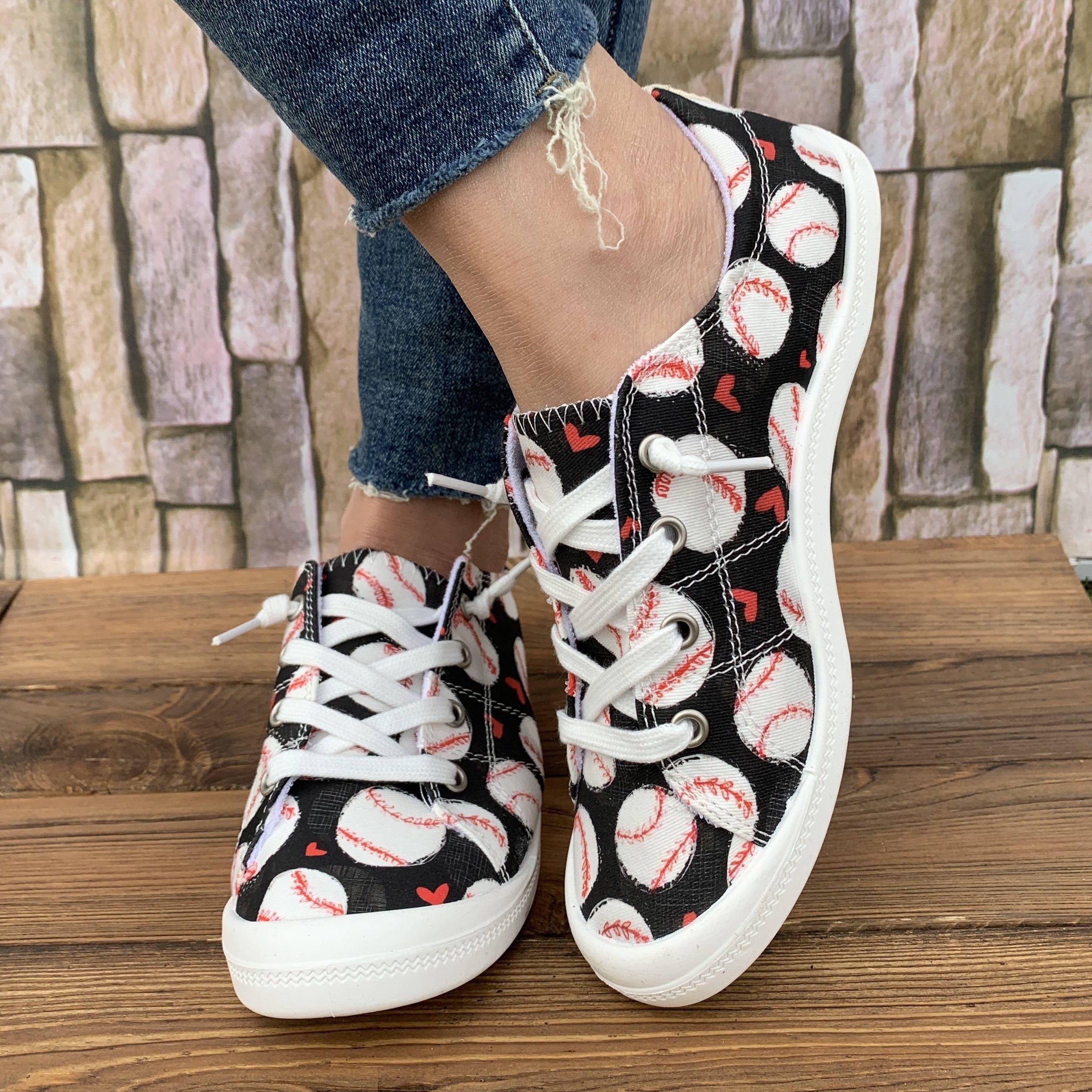 Women's Black Slip-On Casual Baseball Shoes Comfortable Soft Sole