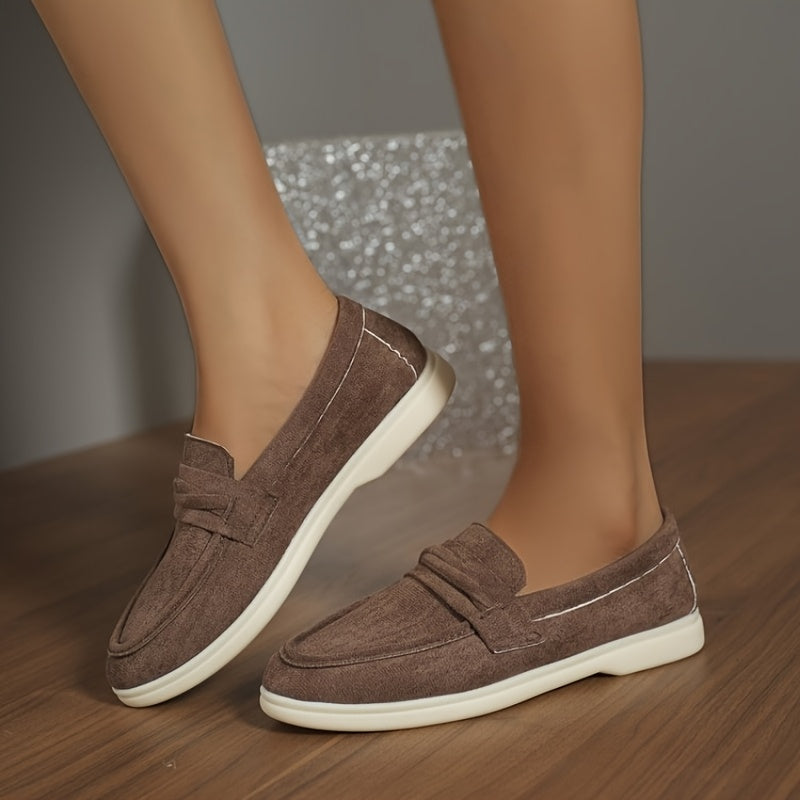 Women's Black Loafers Soft Fabric Slip-On Shoes Round Toe Rubber Sole