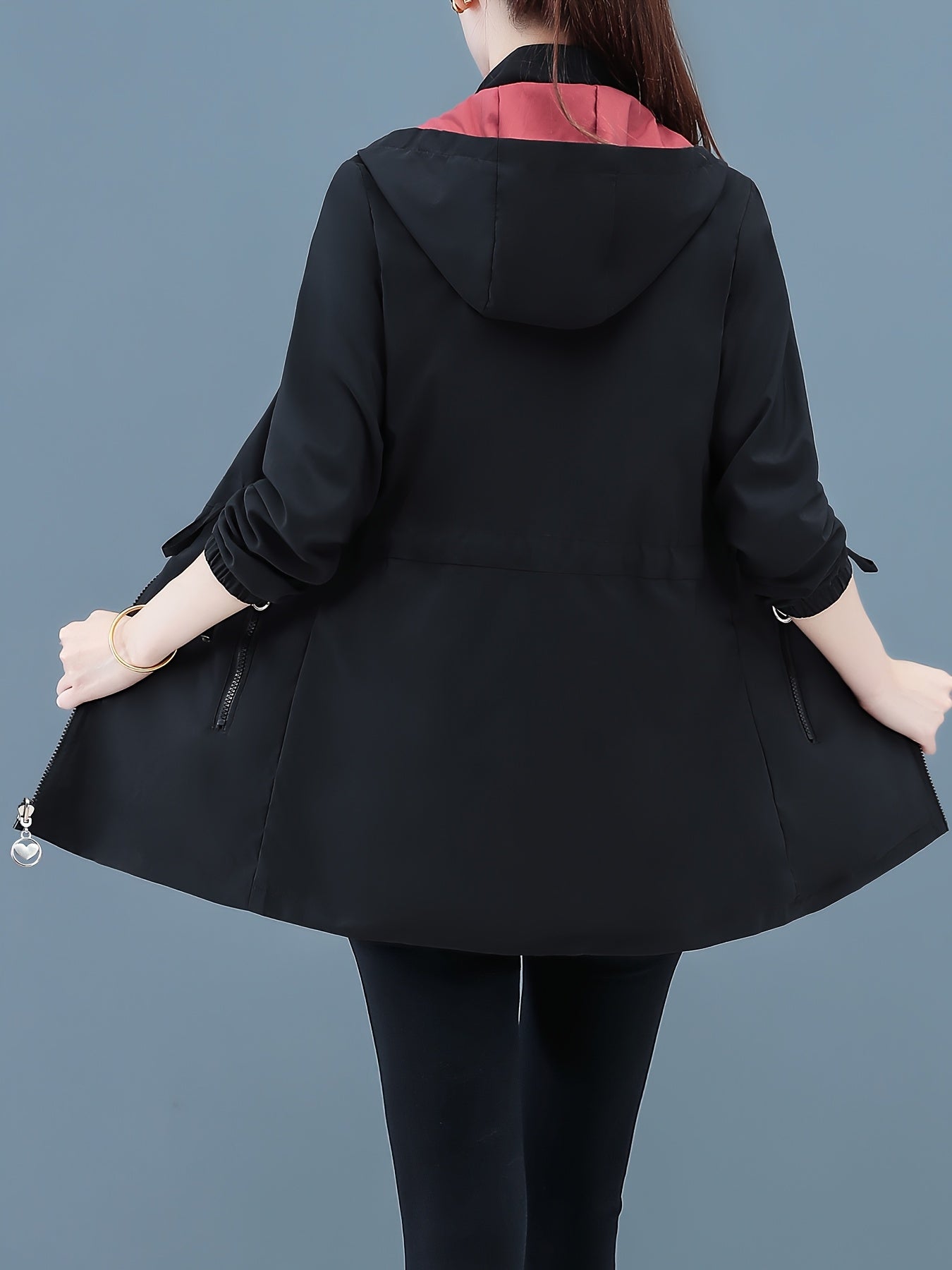 Women's Reversible Windbreaker Jacket Lightweight Hooded Spring Fall Casual Polyester