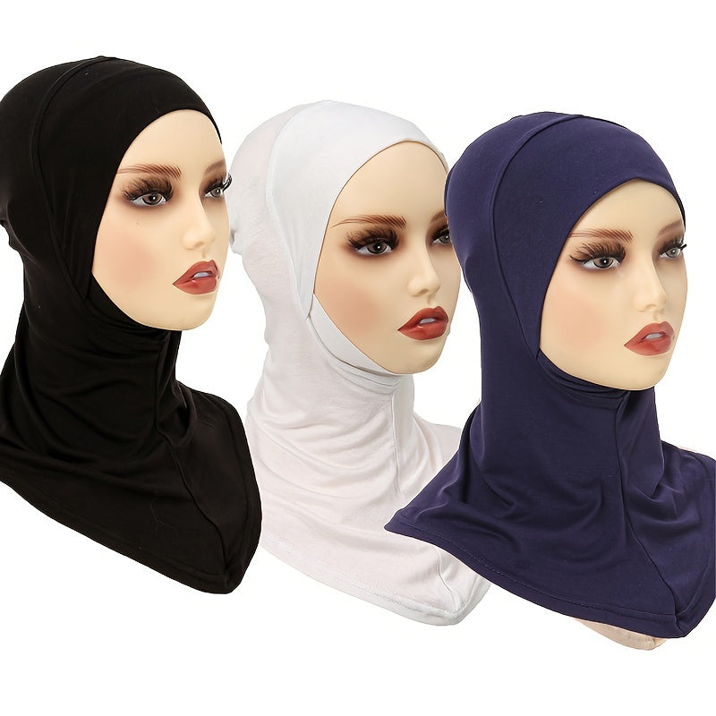 Set of 3 Solid Color Breathable Inner Hijab Caps for Women with Pullover Style