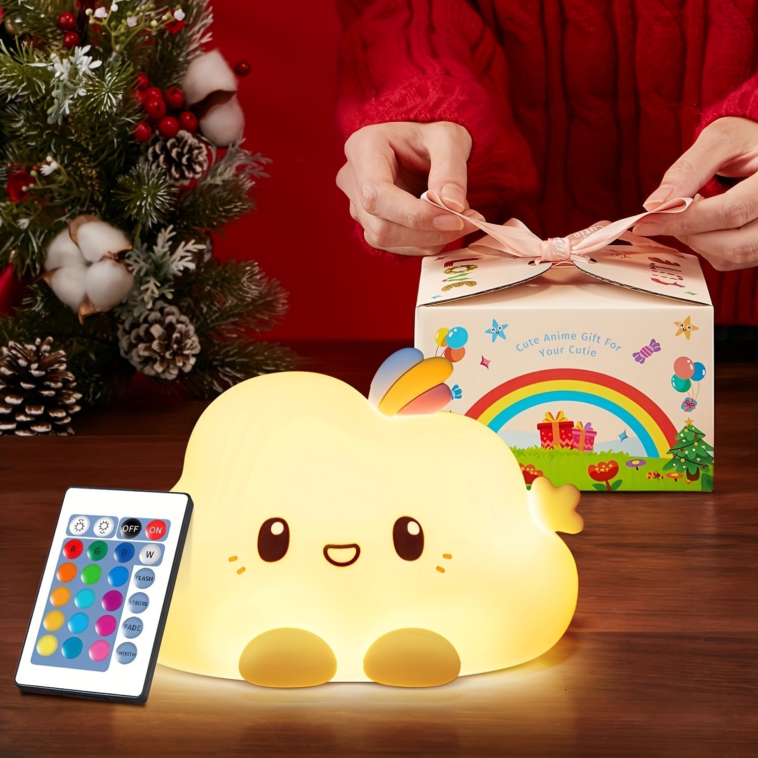 Kawaii Cloud LED Night Light with Remote Control 16 Colors Dimmable USB Rechargeable