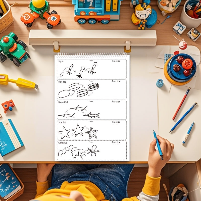 Зеленая книга для рисования для детей от 3 лет и старше с более чем 300 пошаговыми иллюстрациями динозавров и лягушек, спиральный переплет, образовательная художественная игрушка