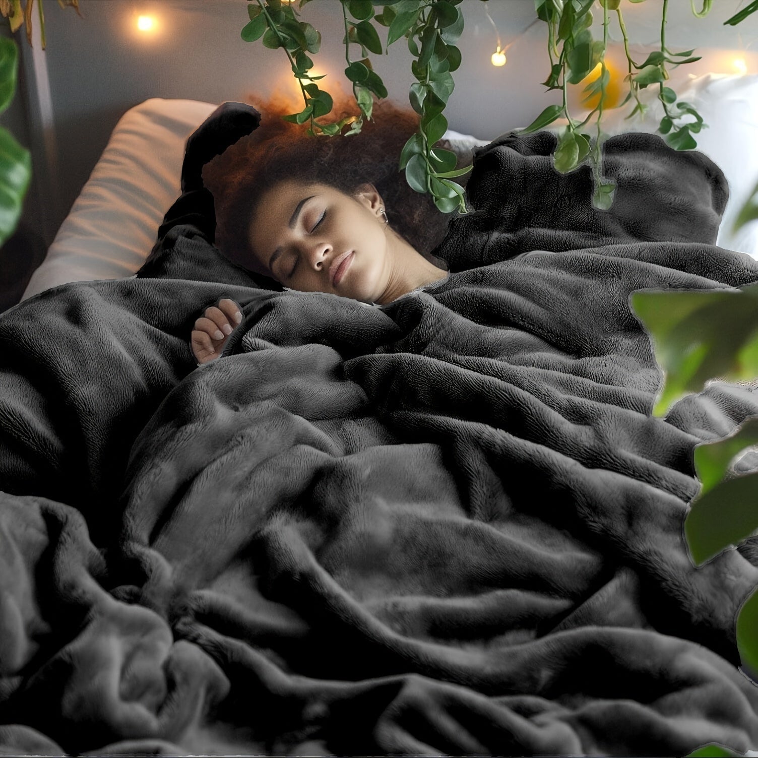 Manta de cama de franela negra para todas las estaciones, de felpa, suave y de microfibra