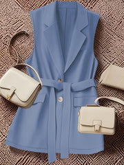 Women's Sleeveless Vest Solid Color Lapel Collar Spring Fall Woven Polyester