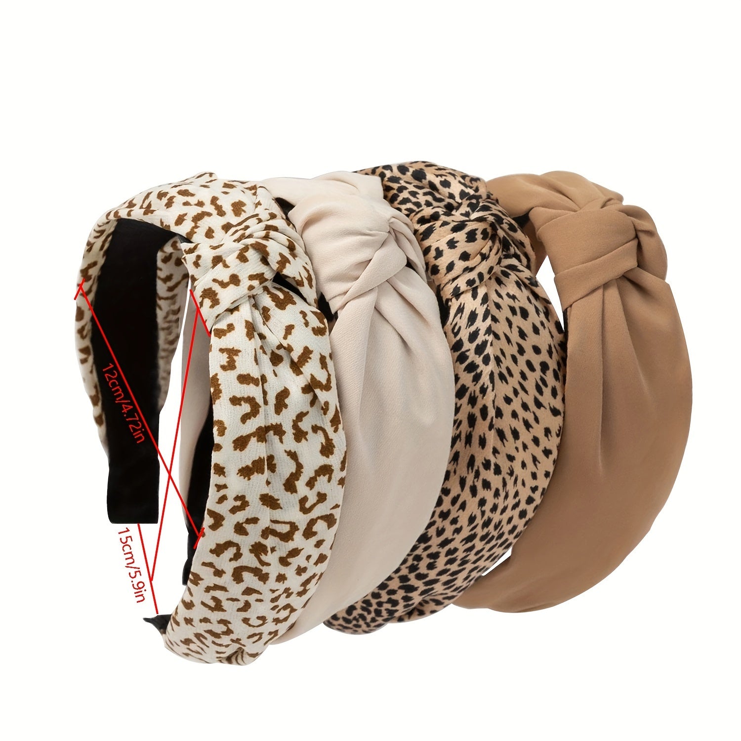 Set of 4 Leopard Print Fabric Hairbands Stylish Knot Headbands Retro Hair Accessories for Women