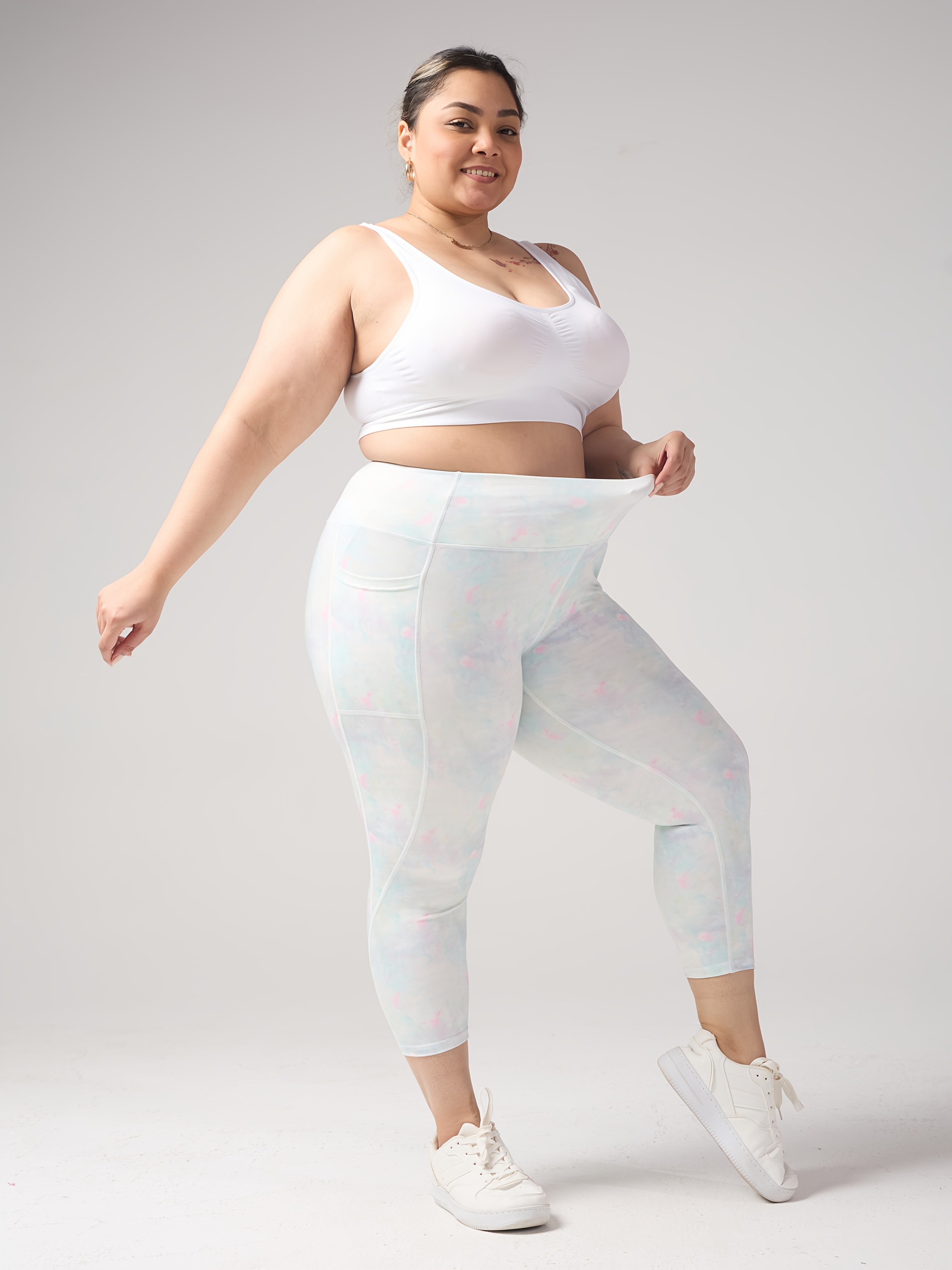 Women's Plus Size Cloud Pattern Capri Leggings High Waist Pilling-Resistant