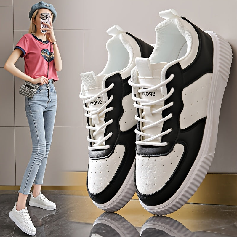 Women's Two-Tone Sneakers Black White Lightweight Casual Shoes