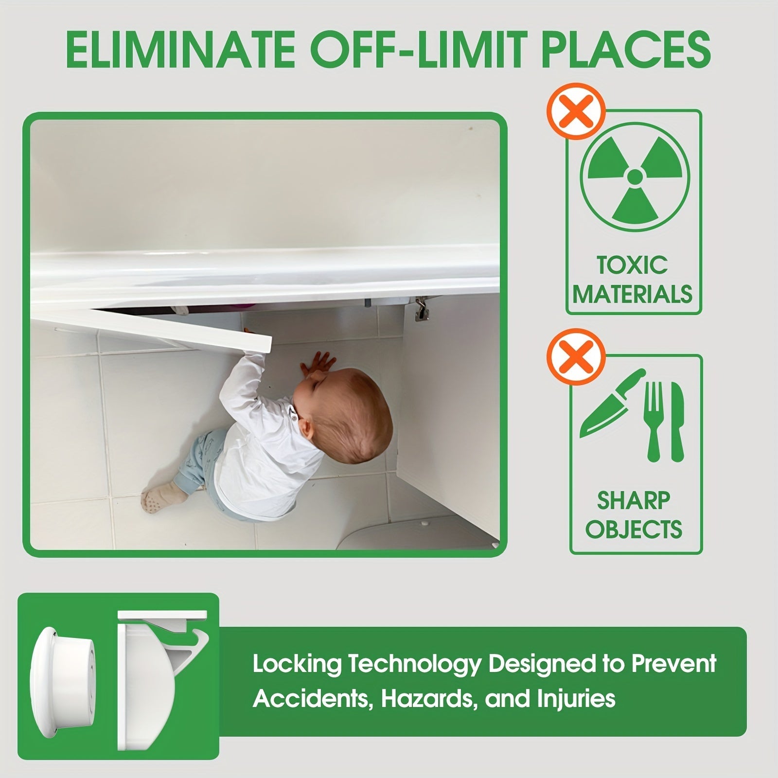 Set of 4 Babyproof Magnetic Cabinet Locks for Child Safety with Adhesive Installation