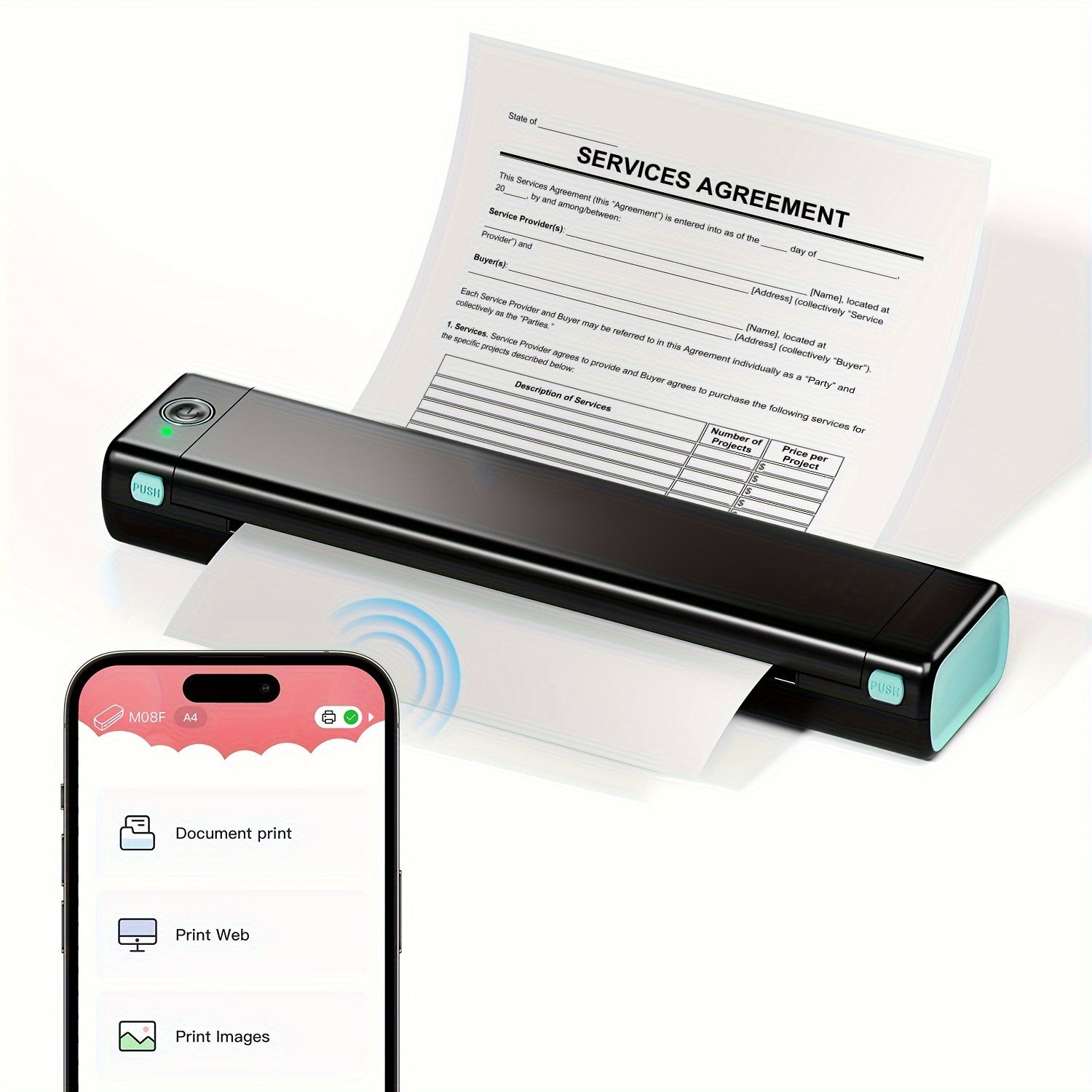 Portable Wireless Thermal Printer for Android iOS and Laptop US Letter Size