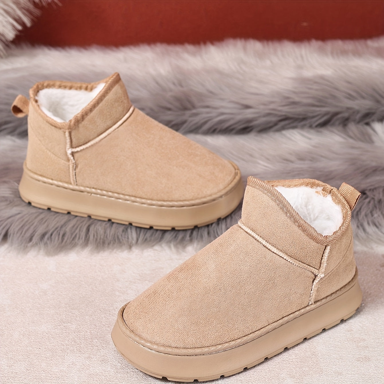 Women's Faux Fur Lined Ankle Boots - Slip-On, Thick EVA Sole, 5 Colors