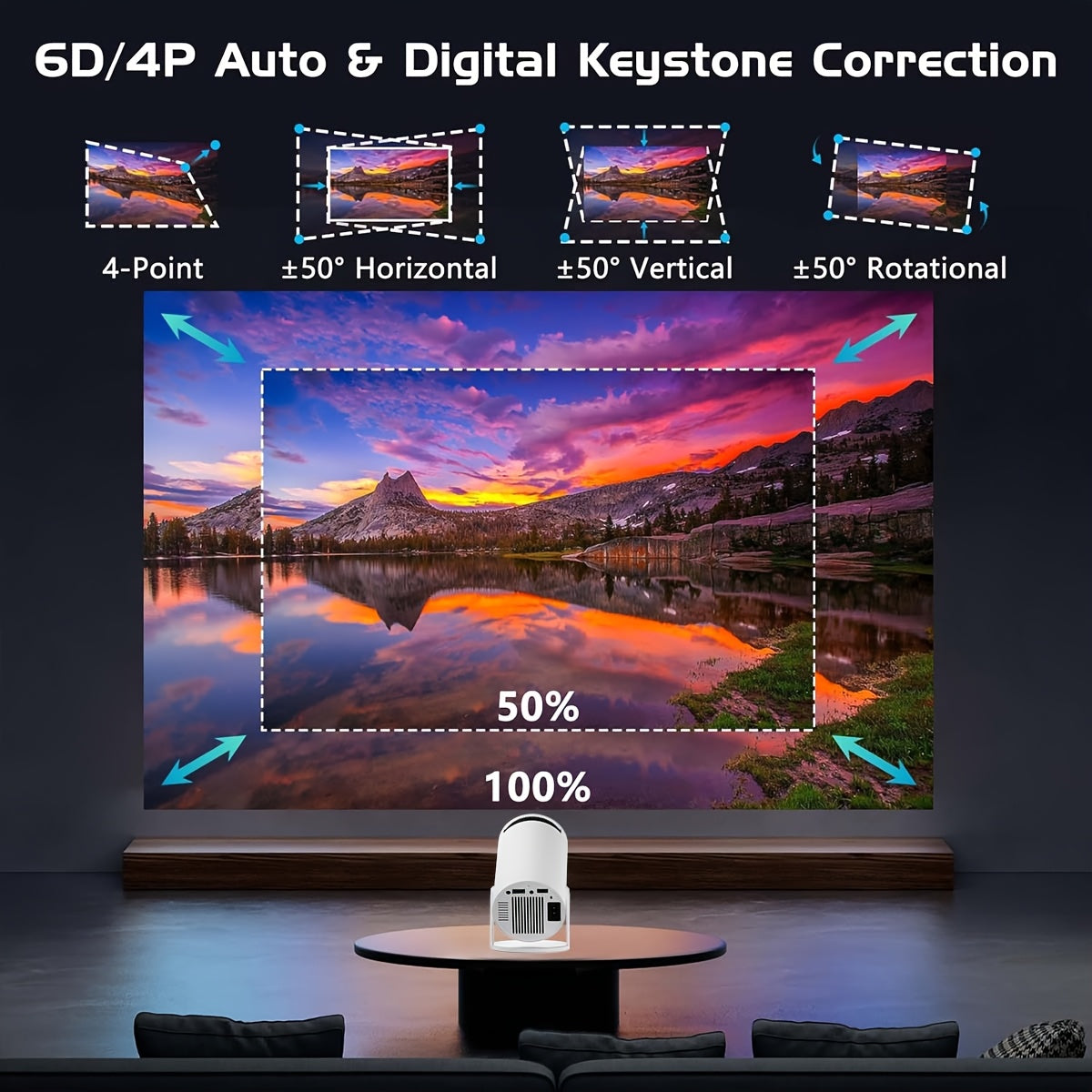 Мини портативный беспроводной видеопроектор 4K HD с встроенными ТВ-приложениями