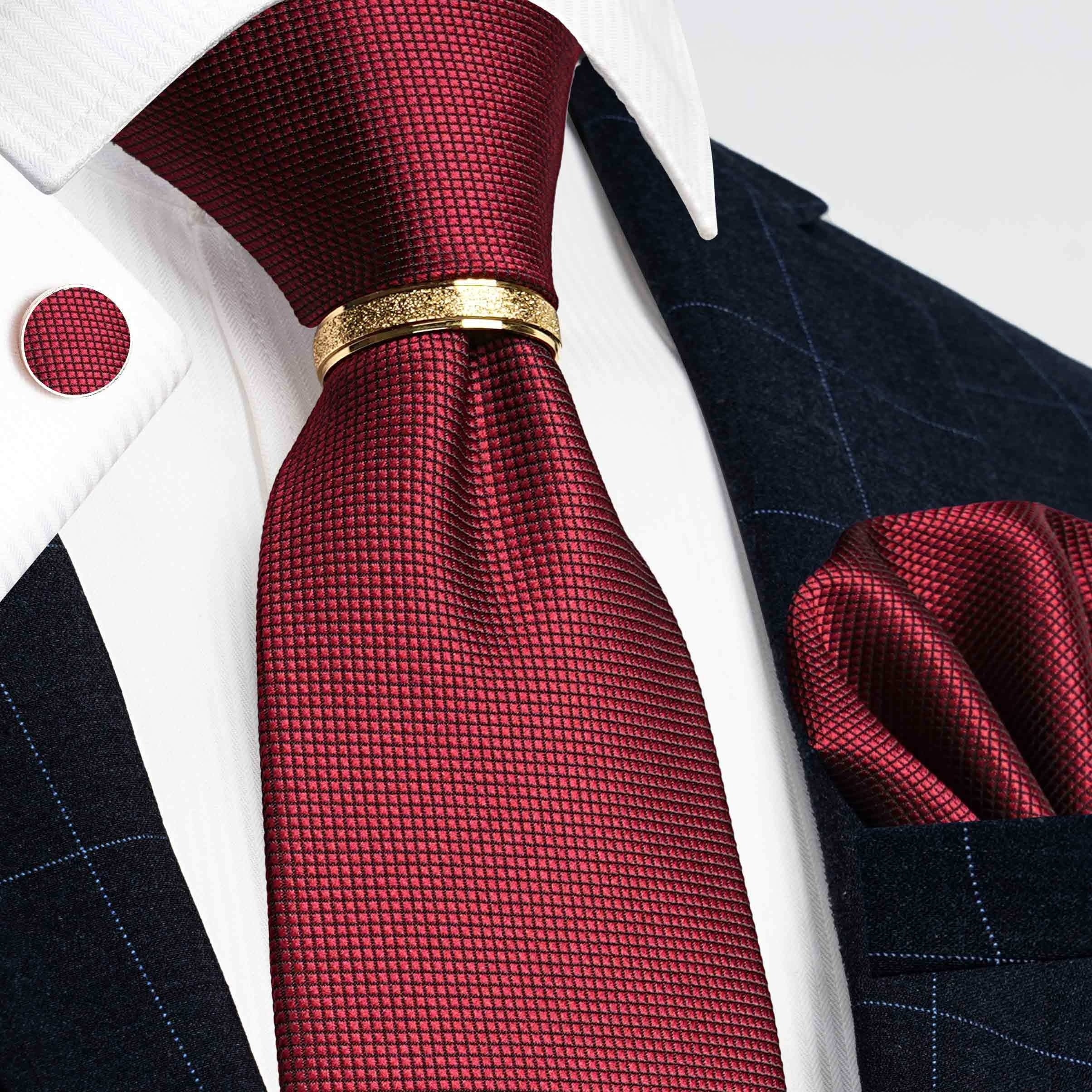 Men's 4-Piece Tie Set Necktie Pocket Square Cufflinks Gold Tie Clip for Weddings Groomsmen Business