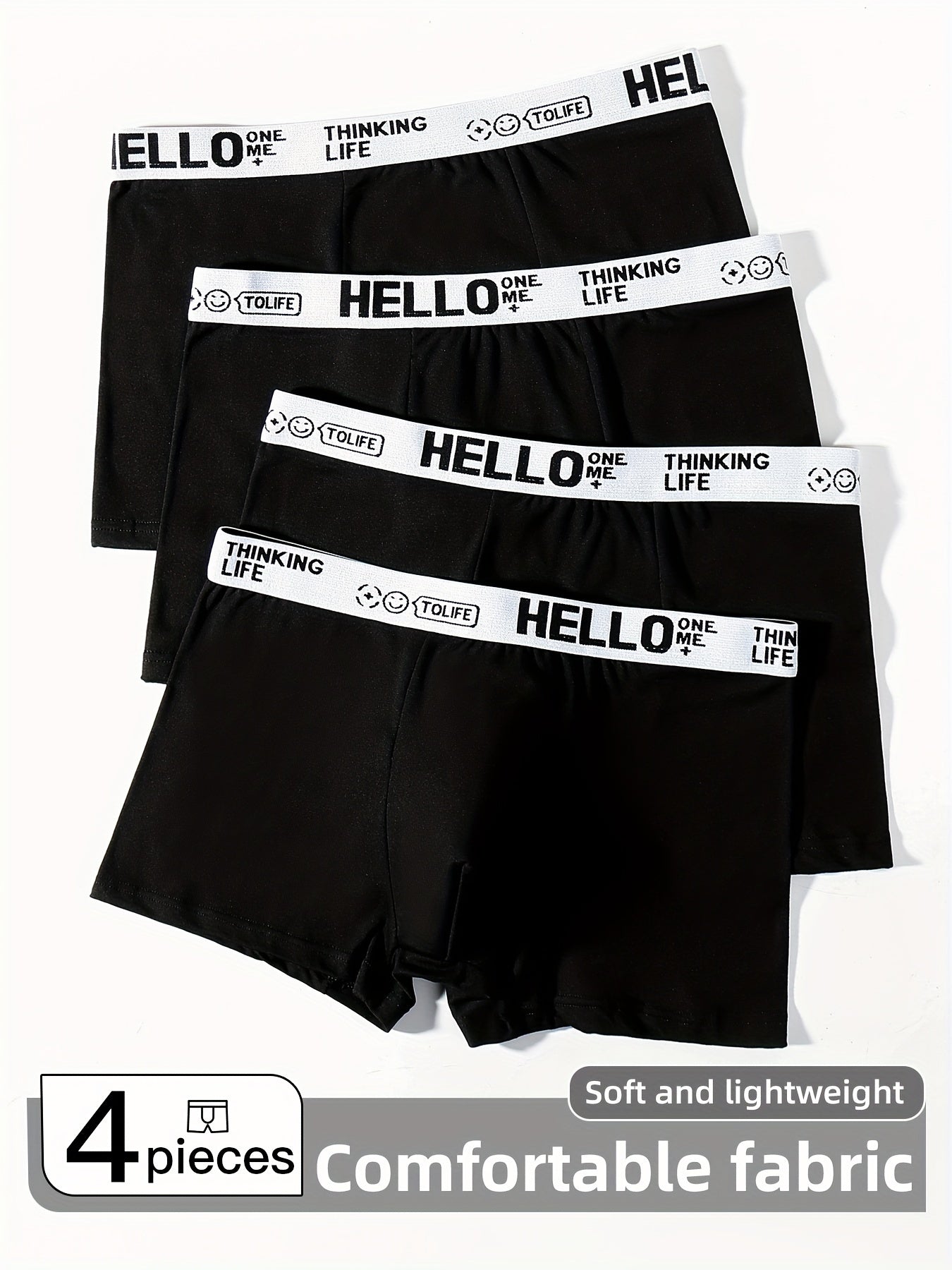 Men's Black Boxer Briefs 4-Pack Breathable Polyester Stretch Comfortable Fit