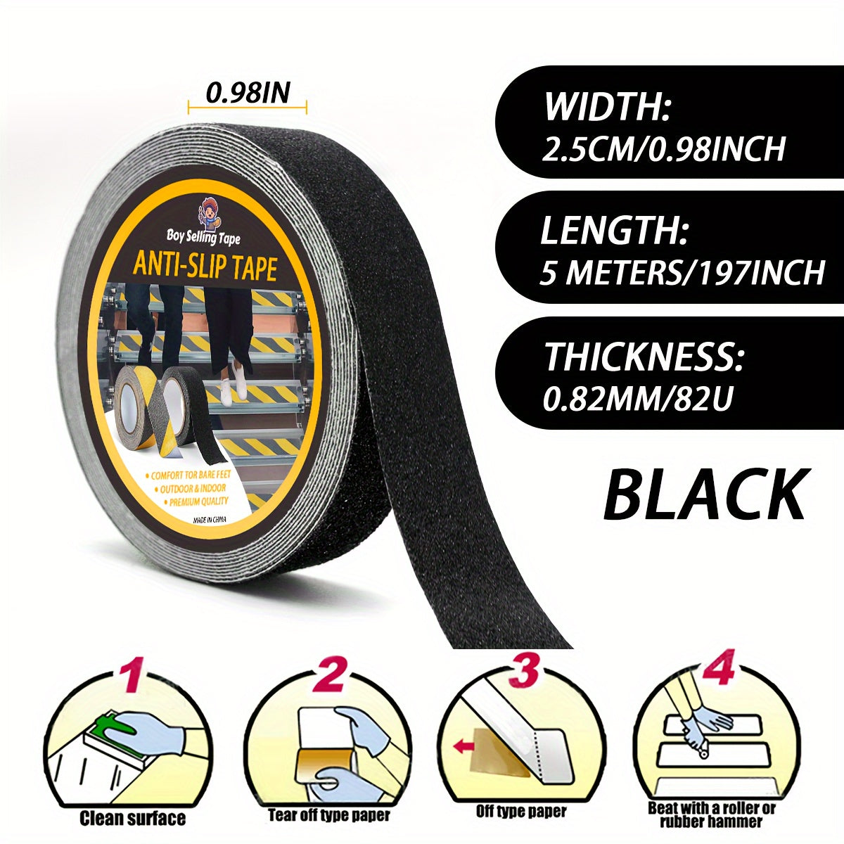 Anti Slip Safety Tape Yellow Black 5.08 Cm X 5 M for Stairs and Steps