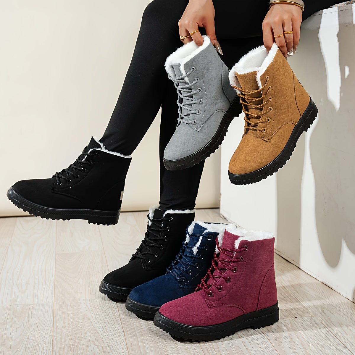 Women's Short Plush Lined Casual Lace Up Winter Ankle Boots
