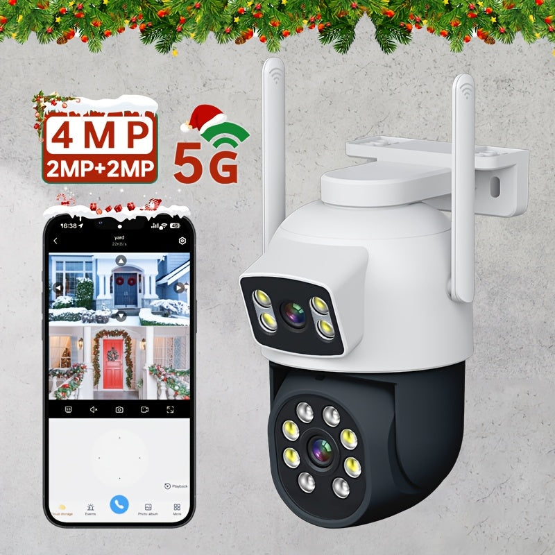 Tashqi WiFi xavfsizlik kamerasi, 360° ko'rinish, harakatni aniqlash, rangli tungi ko'rish, ikki tomonlama audio, 1920p rezolyutsiya, USB quvvatlanadi (batareya talab qilinmaydi), simsiz 2.4G/5G tarmoqlari bilan mos, uy kuzatuvi uchun ideal.