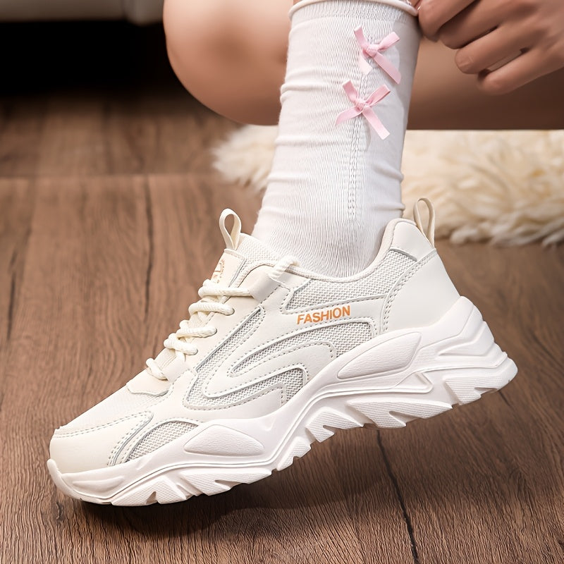 Women's Casual Chunky Sneakers Breathable Mesh Faux Cover Low-Top Lace-Up